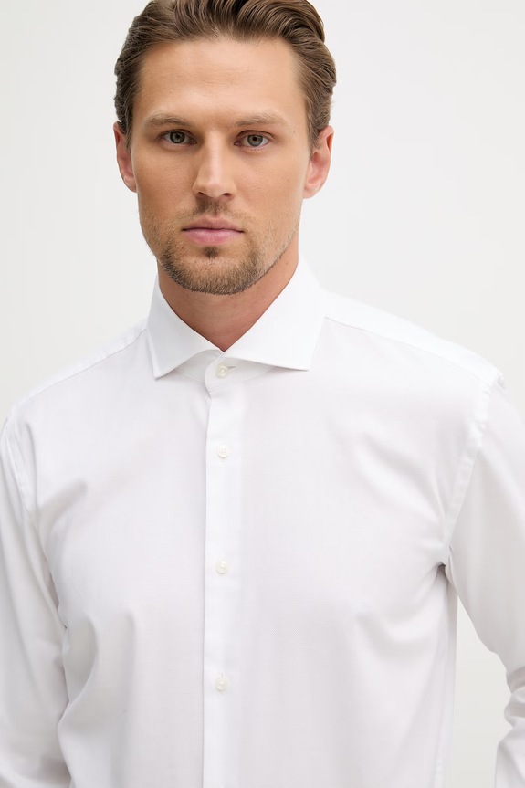 BOSS Πουκάμισο ανδρικό από βαμβάκι με ελαστάν HANK λευκό 50560607