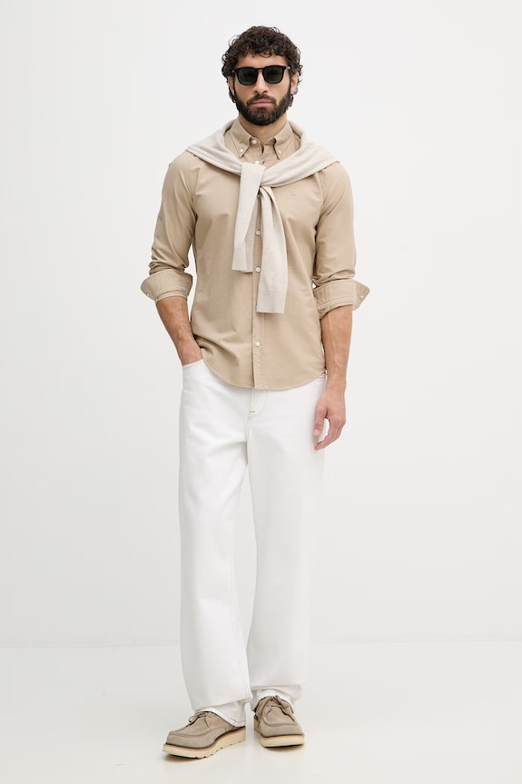 BOSS cămașă oxford pentru bărbați, din bumbac ROAN 50555920 bej SS26