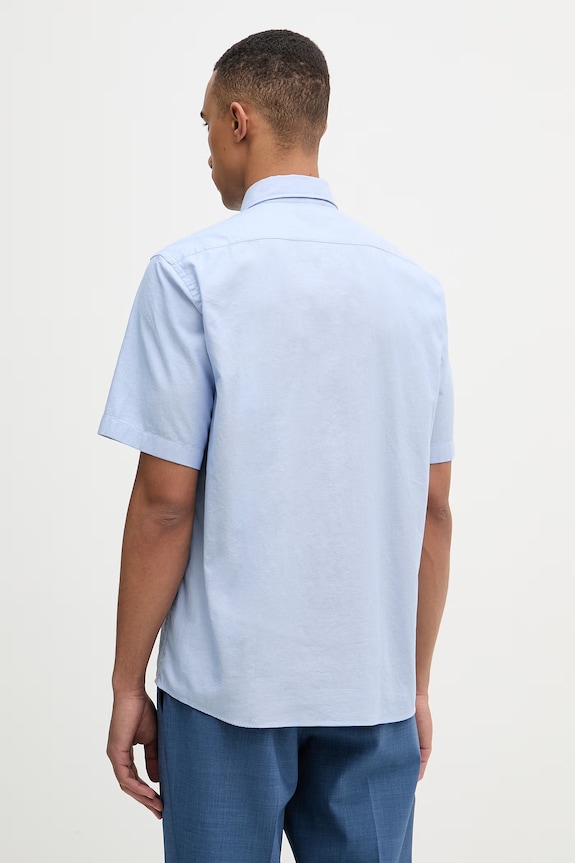 Ρούχα BOSS πουκάμισο ανδρικό βαμβακερό LIAM 50560404 μπλε