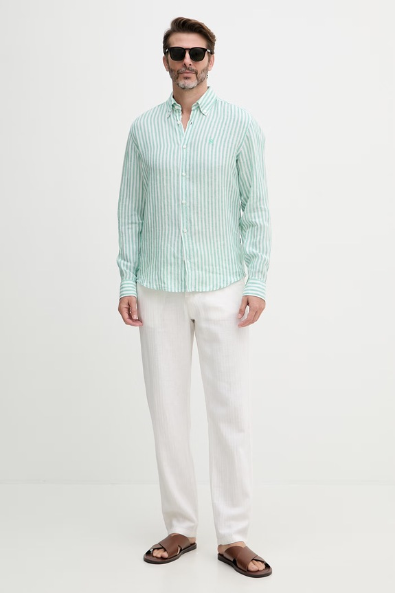 BOSS koszula męska lniana LIAM 50560595 zielony SS26