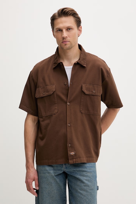 Dickies koszula męska bawełniana brązowy DK0A88N90TB1