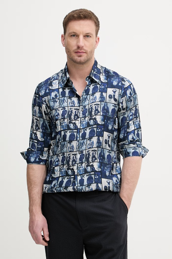 Armani Exchange košeľa pánska z viskózy modrá XM002280.AF13235