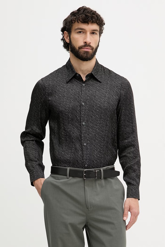 Armani Exchange košeľa pánska z viskózy čierna XM002280.AF13235