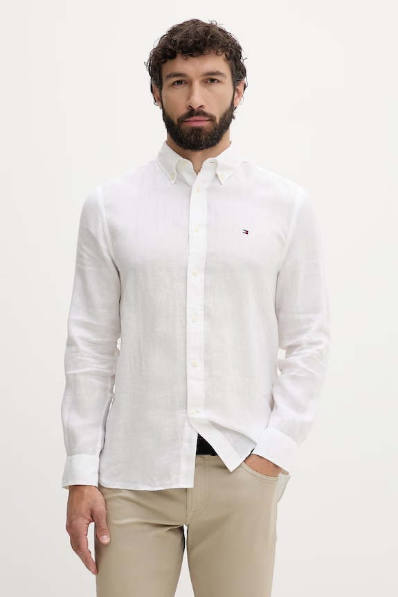 Tommy Hilfiger camicia da uomo in lino beige MW0MW41530