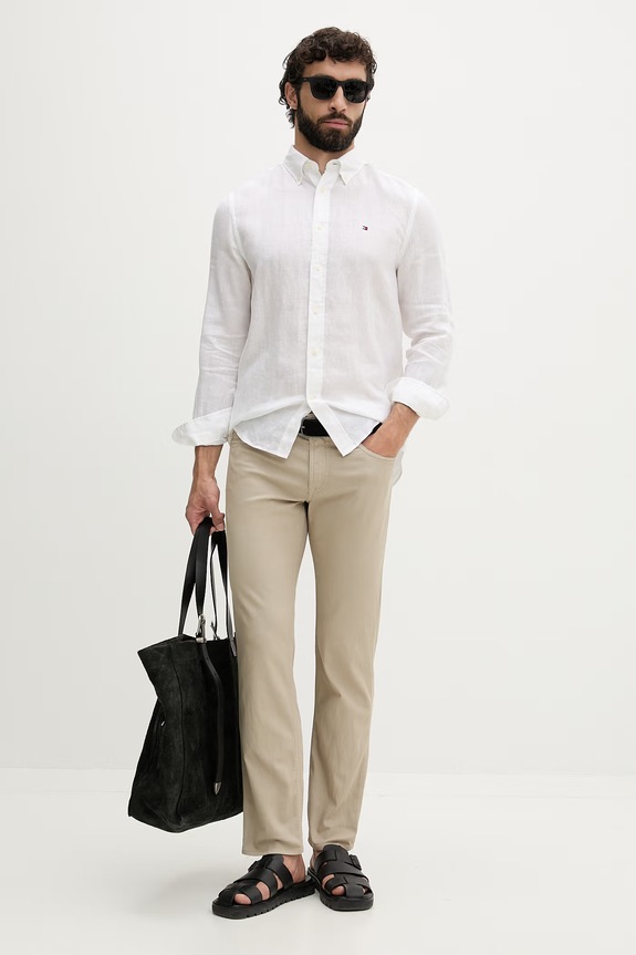 Tommy Hilfiger camicia da uomo in lino MW0MW41530 beige SS26
