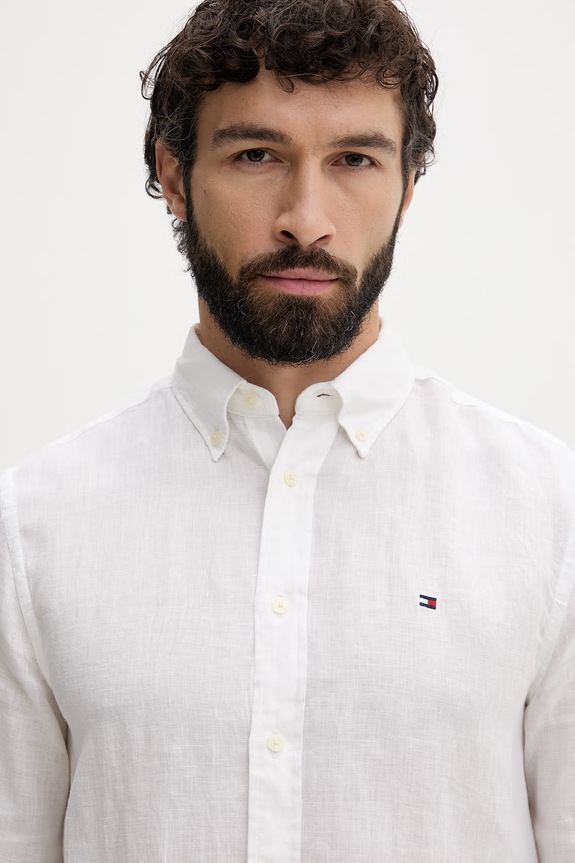 Tommy Hilfiger camicia da uomo in lino beige MW0MW41530