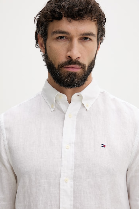 Tommy Hilfiger camicia da uomo in lino beige MW0MW41530