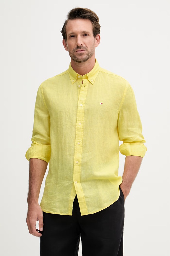 Tommy Hilfiger camicia da uomo in lino giallo MW0MW41530