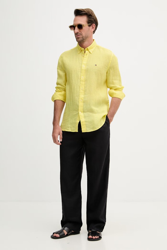 Tommy Hilfiger camicia da uomo in lino MW0MW41530 giallo SS26