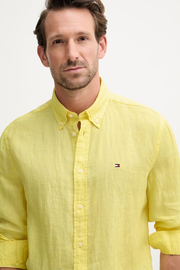 Tommy Hilfiger camicia da uomo in lino giallo MW0MW41530