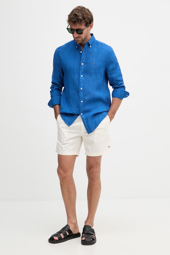 Tommy Hilfiger srajca moška lanena MW0MW41530 modra SS26