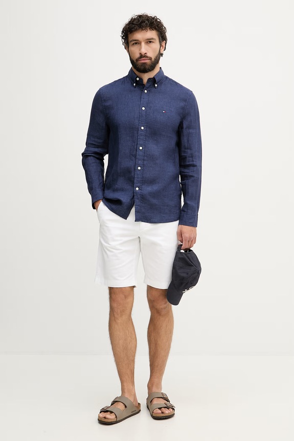 Tommy Hilfiger koszula męska lniana MW0MW41530 granatowy SS26