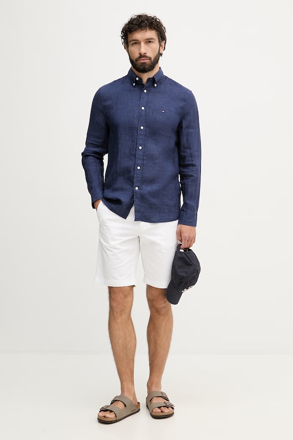 Tommy Hilfiger koszula męska lniana MW0MW41530 granatowy SS26