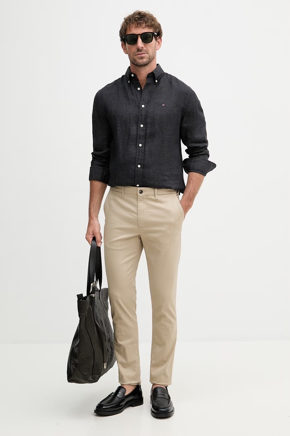 Tommy Hilfiger Πουκάμισο ανδρικό λινό MW0MW41530 μαύρο SS26
