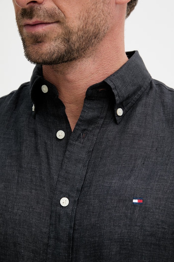 Tommy Hilfiger Πουκάμισο ανδρικό λινό MW0MW41530 μαύρο