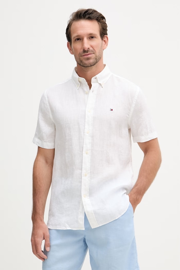 Tommy Hilfiger camicia da uomo in lino bianco MW0MW41531