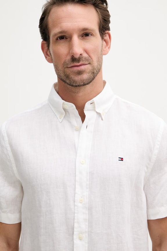 Tommy Hilfiger camicia da uomo in lino bianco MW0MW41531