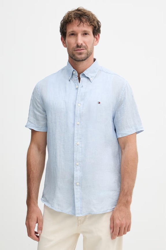 Tommy Hilfiger koszula męska lniana niebieski MW0MW41531