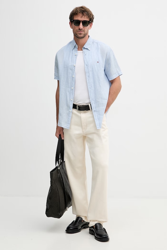Tommy Hilfiger koszula męska lniana MW0MW41531 niebieski SS26