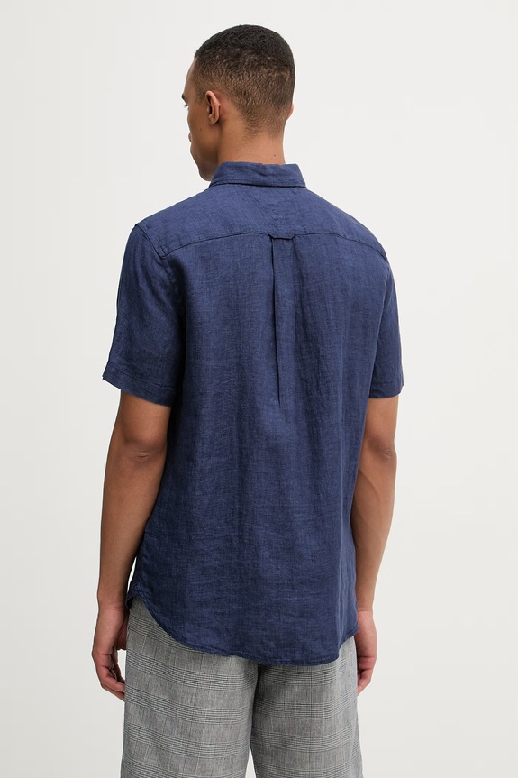 Ρούχα Tommy Hilfiger πουκάμισο ανδρικό λινό MW0MW41531 σκούρο μπλε