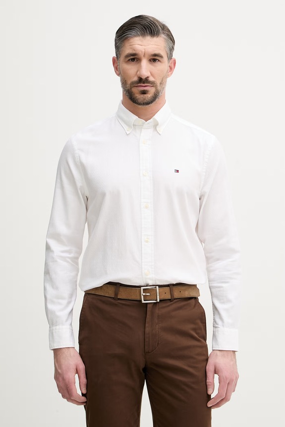 Tommy Hilfiger košeľa pánska bavlnená biela MW0MW42442