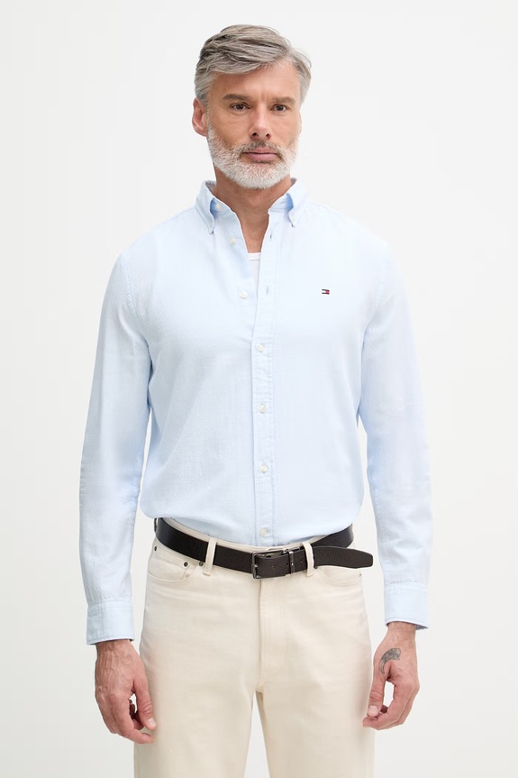 Tommy Hilfiger košeľa pánska bavlnená modrá MW0MW42442