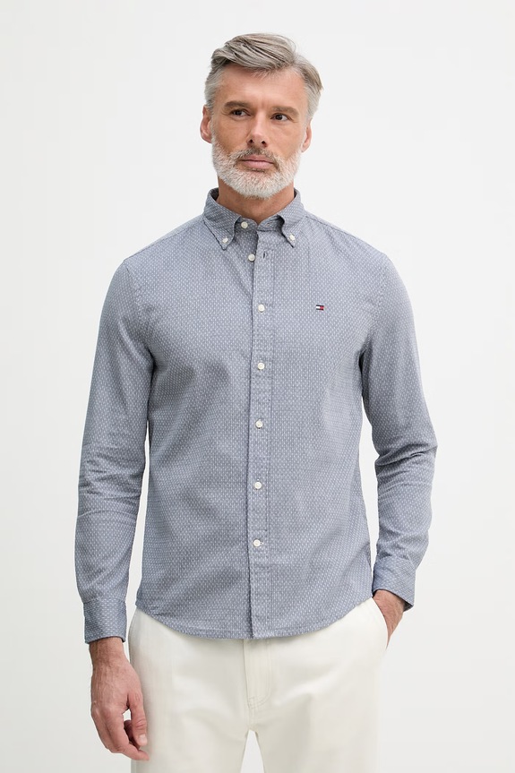 Tommy Hilfiger košeľa pánska bavlnená sivá MW0MW42442