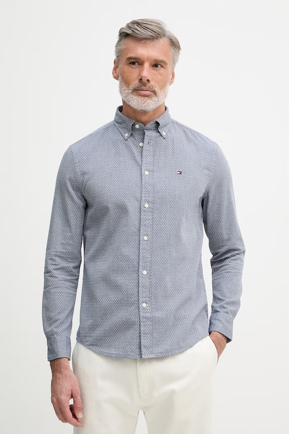 Tommy Hilfiger košeľa pánska bavlnená sivá MW0MW42442