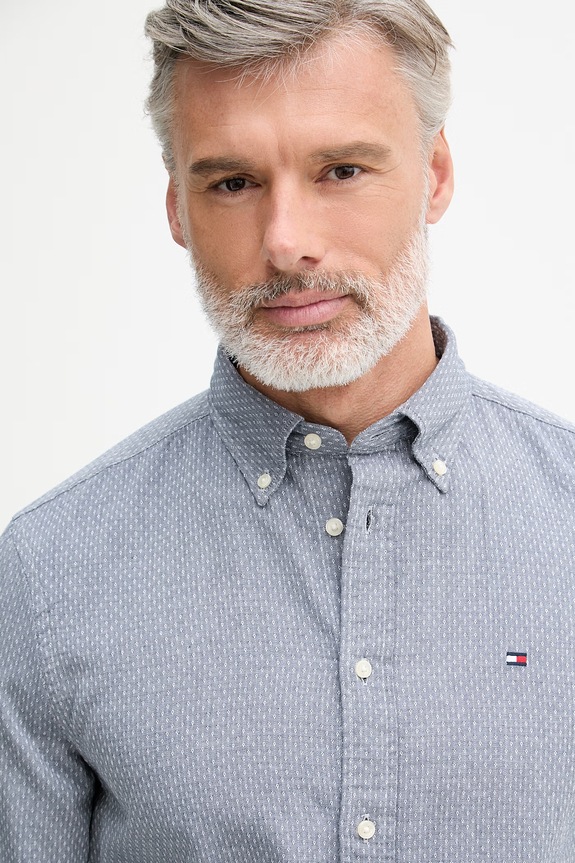Tommy Hilfiger košeľa pánska bavlnená sivá MW0MW42442