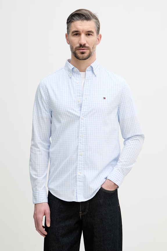 Tommy Hilfiger camicia da uomo in cotone blu MW0MW42445