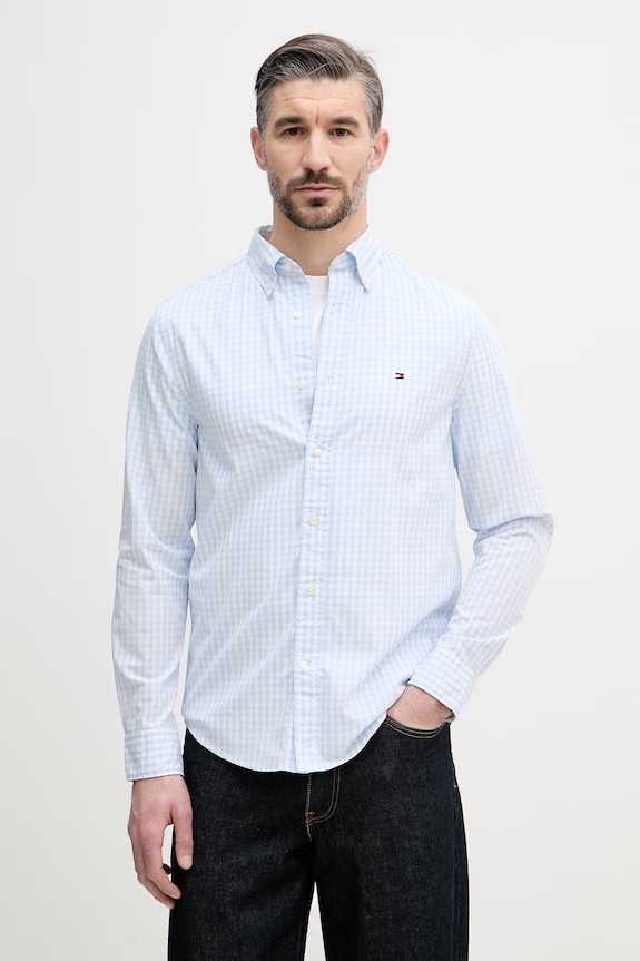 Tommy Hilfiger camicia da uomo in cotone blu MW0MW42445