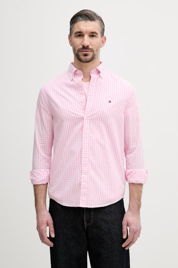 Tommy Hilfiger Camicia da uomo in cotone rosa MW0MW42445