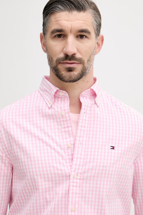 Tommy Hilfiger Camicia da uomo in cotone rosa MW0MW42445
