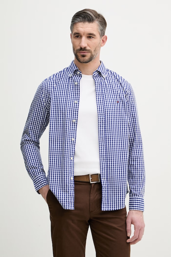 Tommy Hilfiger camicia da uomo in cotone blu MW0MW42445