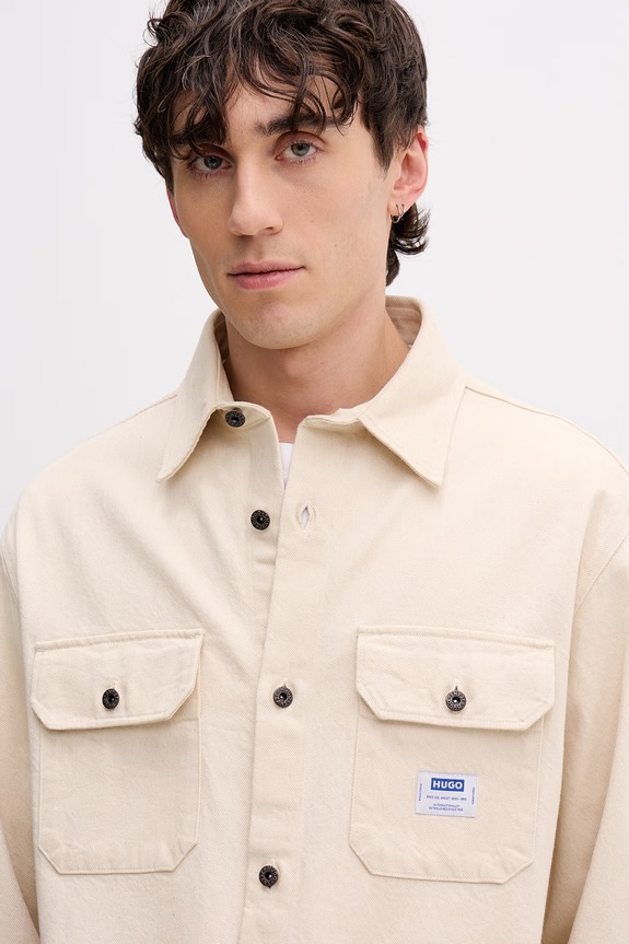 HUGO niebieska koszula męska jeansowa Ekynone beżowy 50560699