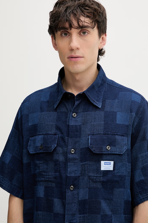 HUGO koszula męska bawełniana Ekyno granatowy 50560709