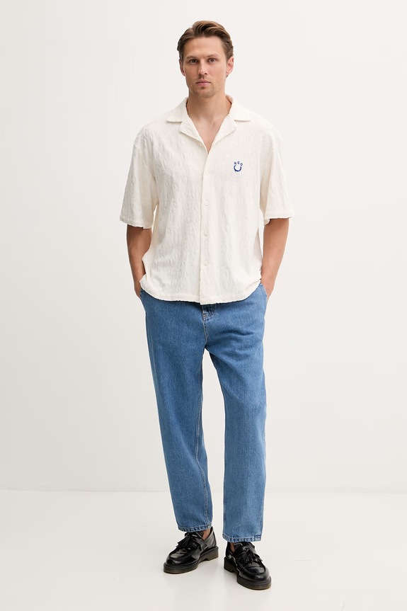 HUGO Blue košeľa pánska bavlnená Eligino 50561300 béžová SS26