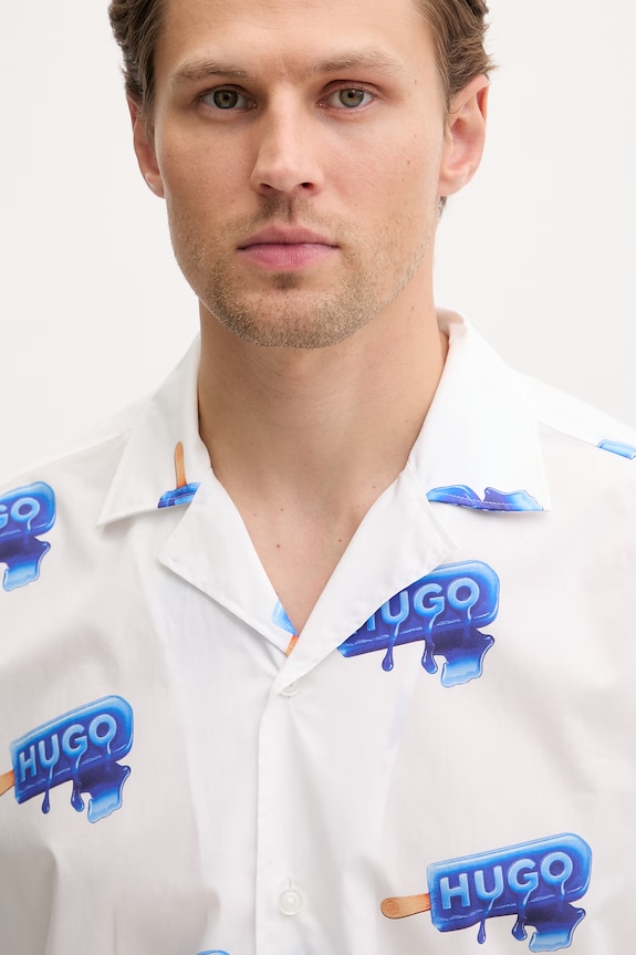 HUGO Blue košeľa pánska bavlnená Eligino biela 50561691