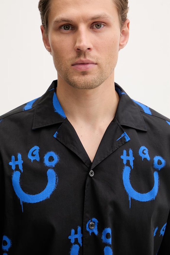 HUGO Blue košeľa pánska bavlnená Eligino čierna 50561691