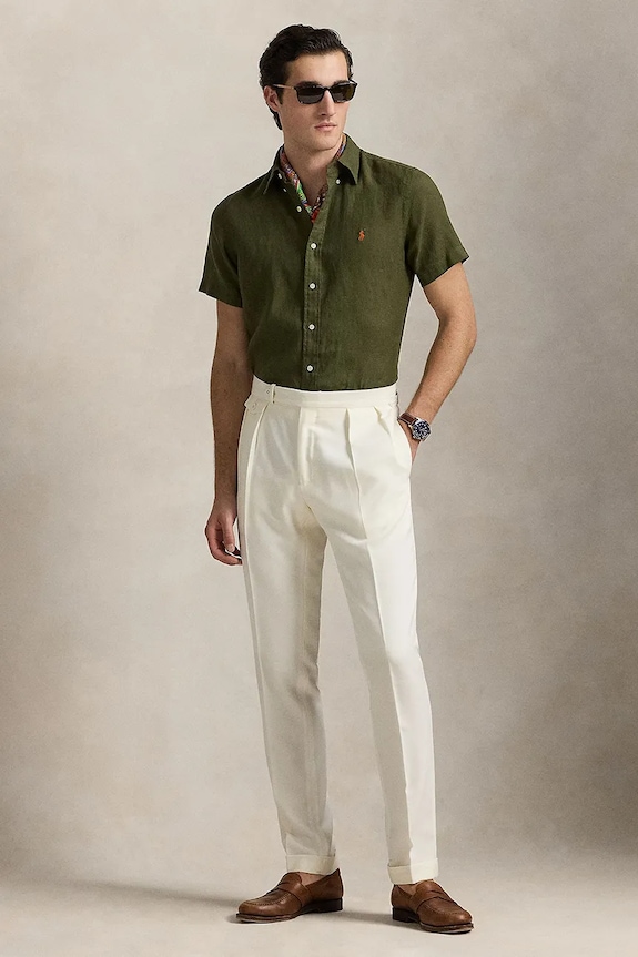 Odzież Polo Ralph Lauren koszula lniana LINEN V1-CUBDPPCS 710968912002 zielony