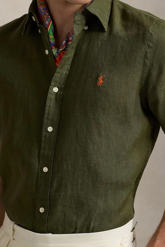 Polo Ralph Lauren koszula lniana LINEN V1-CUBDPPCS zielony 710968912002