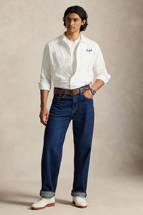 Clothing Polo Ralph Lauren HERRINGBONE CHINO-WVN-SHIRT shirt cotton men's 710B14284001 white