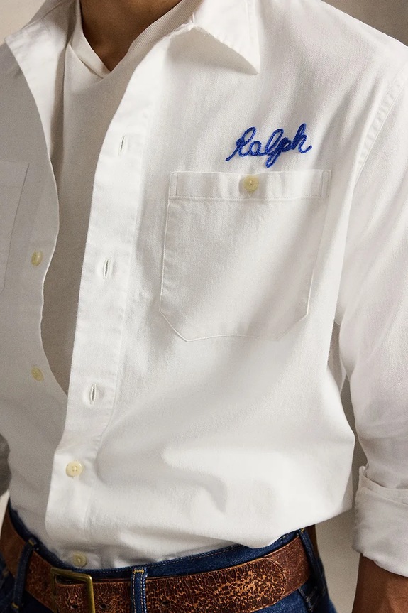 Polo Ralph Lauren HERRINGBONE CHINO-WVN-SHIRT shirt cotton men's white 710B14284001