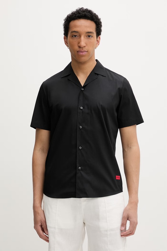 HUGO férfi pamut ing Ellino rövid fekete 50560584