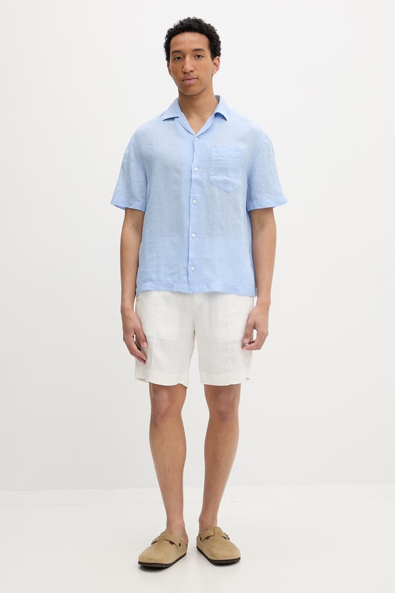 HUGO koszula męska lniana Exolino 50561715 niebieski SS26