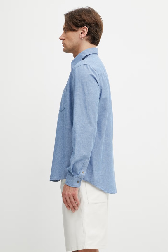 A.P.C. košile pánská s bavlnou a lnem COHNN.H12648 modrá SS26
