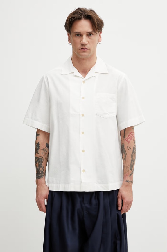 A.P.C. рубашка мужская с добавлением льна Chemise Manches Courtes бежевый COHNN.H12649