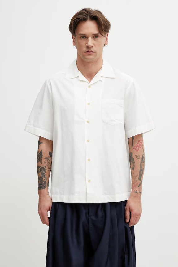 A.P.C. рубашка мужская с добавлением льна Chemise Manches Courtes бежевый COHNN.H12649