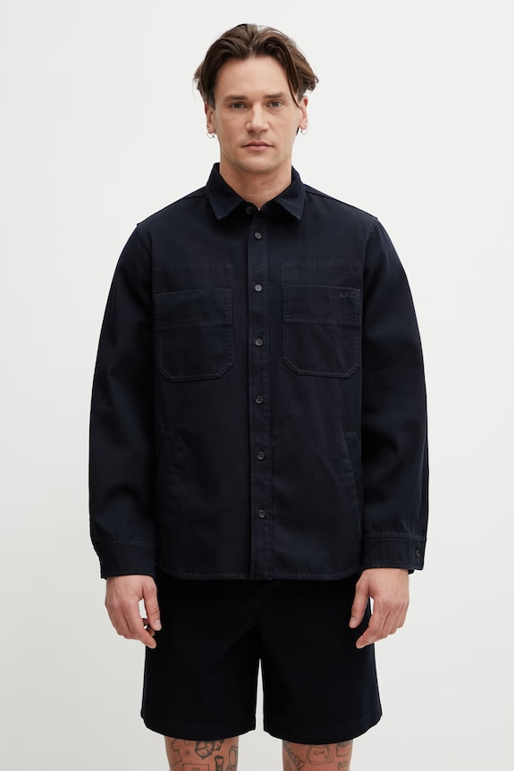 A.P.C. košile pánská bavlněná námořnická modř COHNZ.M32027