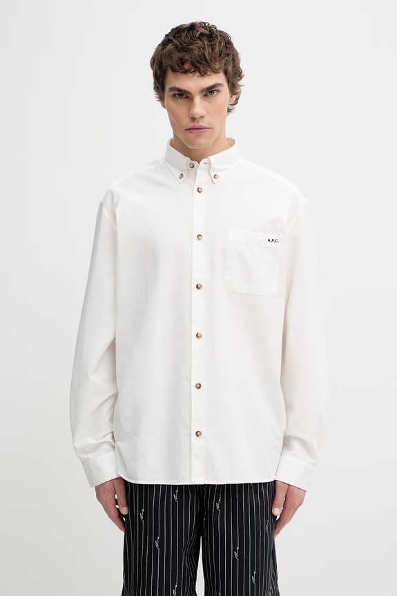 A.P.C. Mateo Logo koszula bawełniana męska biały COHOE.H12599